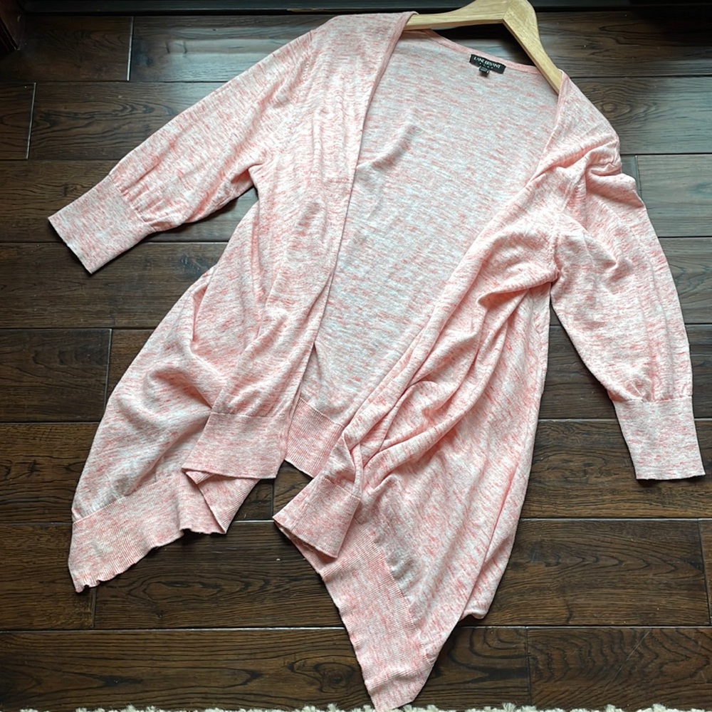 Lane Bryant pink peach open cardigan longer front short back cotton plus size